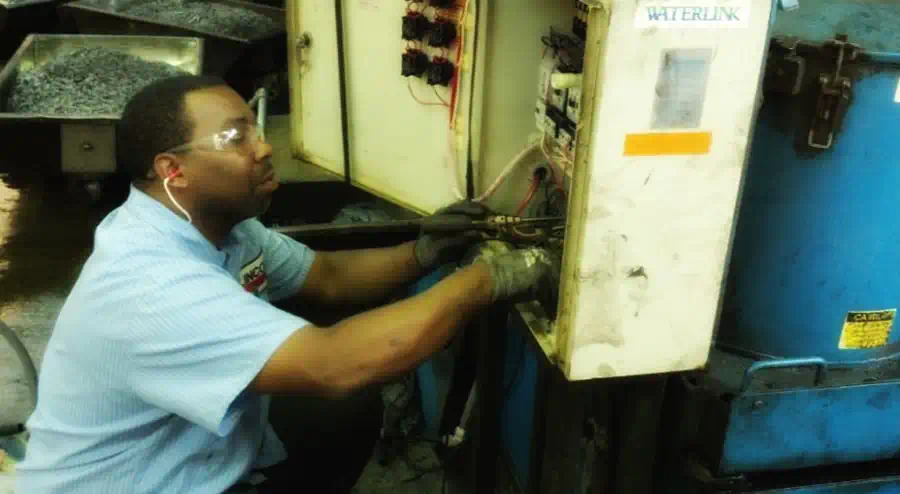 Professional electrician at work